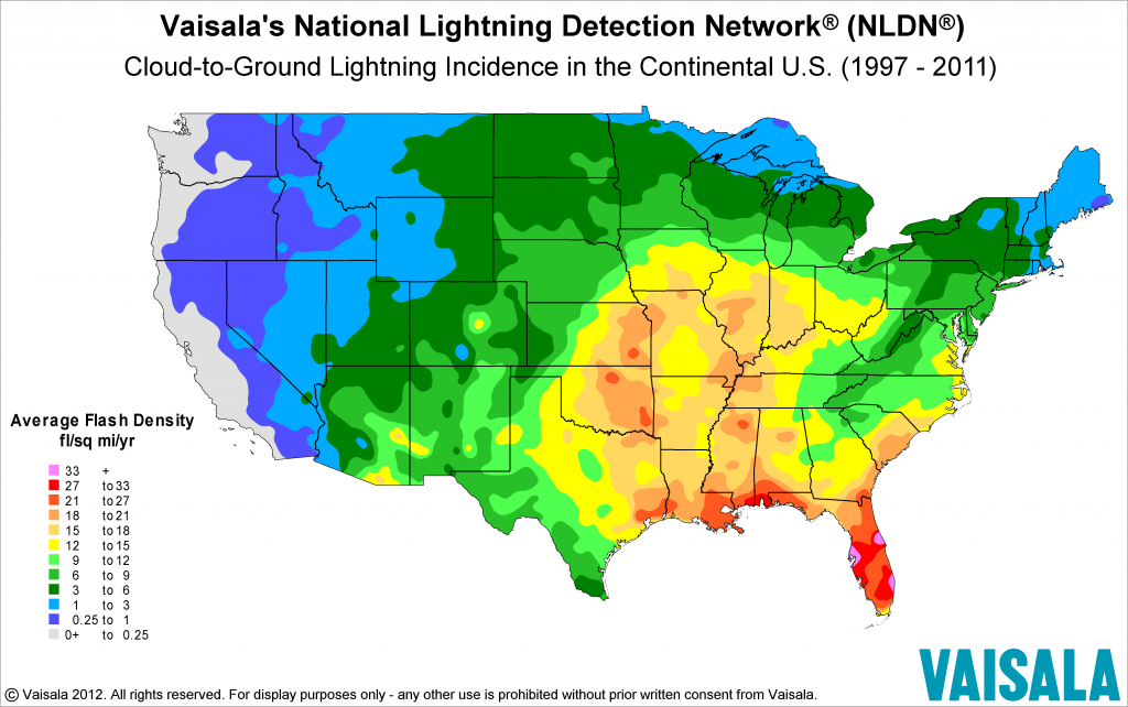 Map: U.S. Lightning Flash Density
