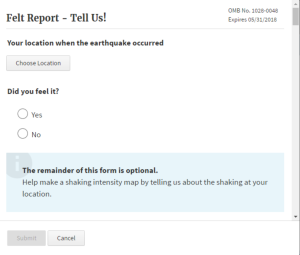 Screen Shot: Felt Report for Pawnee, Oklahoma Earthquake on September 3, 2016