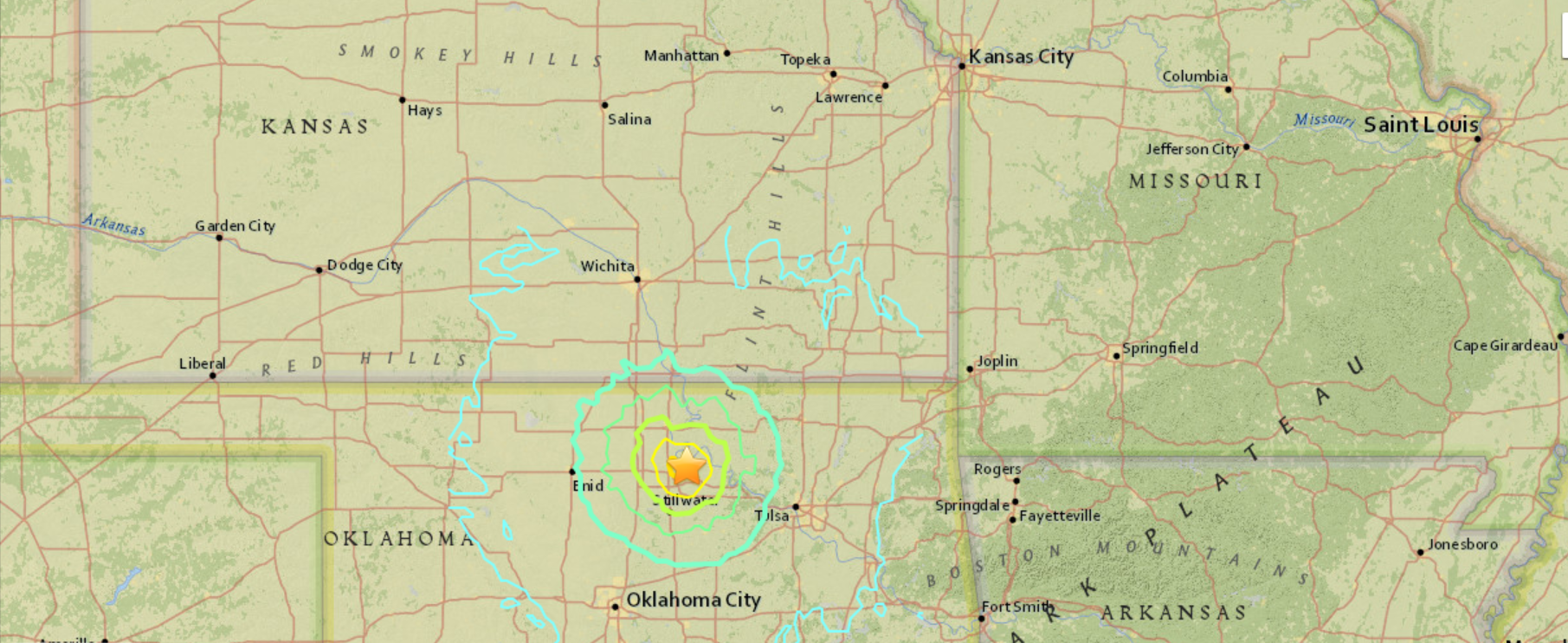 Map: Pawnee, Oklahoma Earthquake