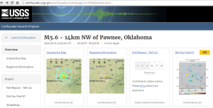 Screen Shot: USGS Pawnee, Oklahoma Earthquake Page - September 3, 2016