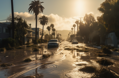 An image of a flooded Southern California residential street